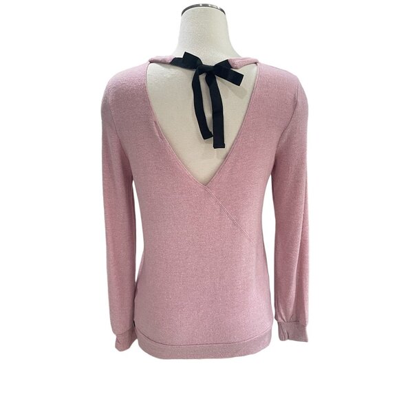 Iris Pink Long Sleeve Pullover Top – Soft Knit Back Bow Detail – Women's Size M - Picture 8 of 9